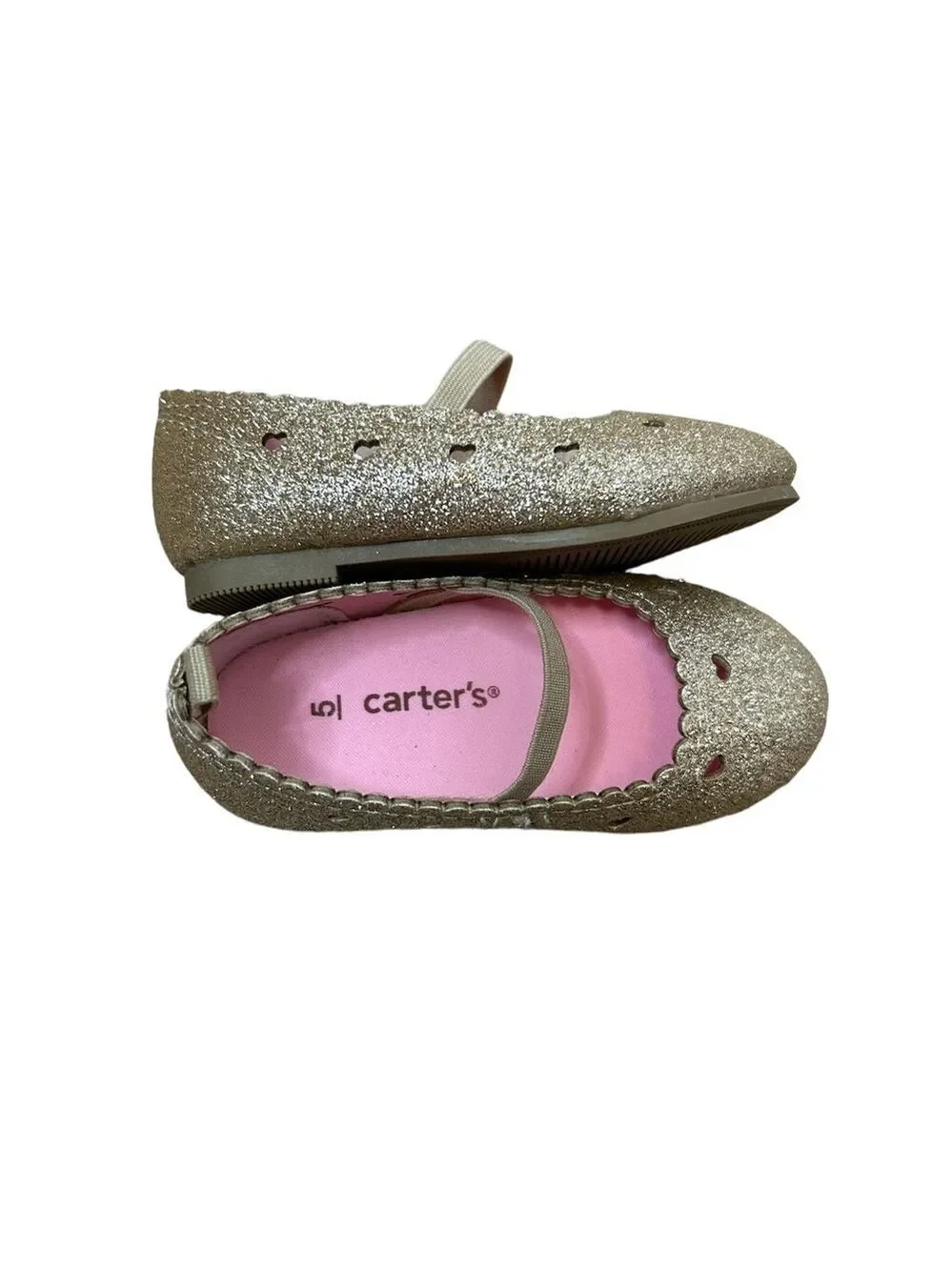 Carters Toddler Girl's Ellaria Slip On Ballet Flats Gold Sparkle Size 5